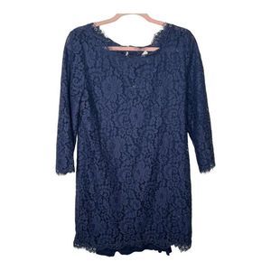 Joie Portia Women's‎ Fully Lined ¾ Floral Sleeve Lace Mini Dress Navy Blu…